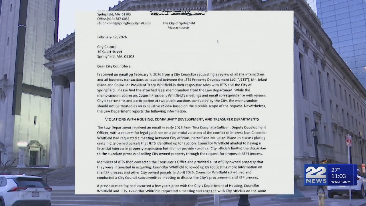 Memo...Springfield City Council President Whitfield repeatedly violates conflict-of-interest laws