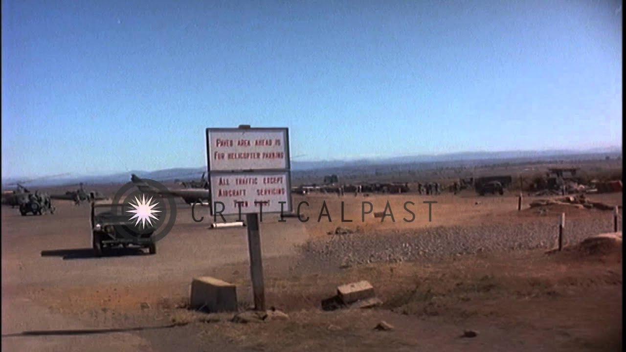 Destroyed helicopters at Camp Holloway airfield in Vietnam HD Stock Footage