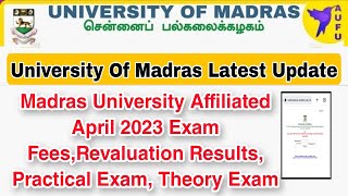 Madras University April 2023 Exam Update for Regular,Arrear Students,Special Case Students 👍