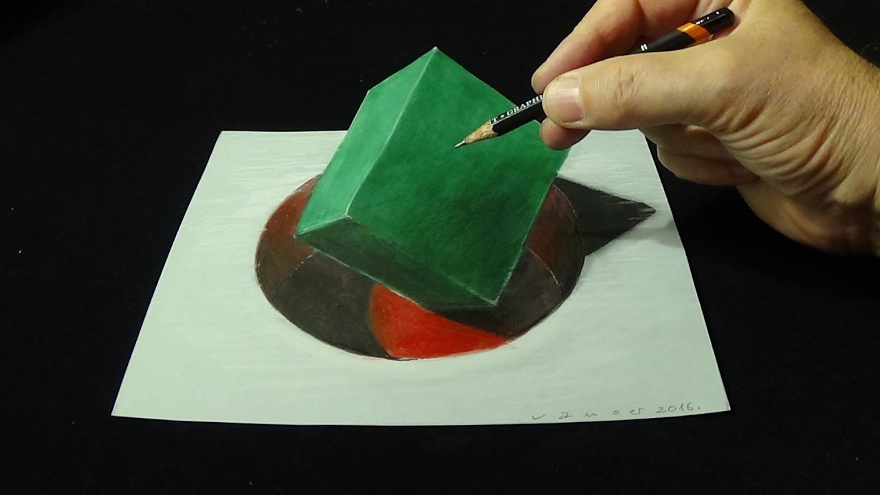 ⁣How to Draw Green Cube - Drawing 3D Cube - 3D Trick Art