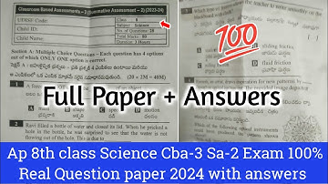 💯Ap 8th class physics Cba-3 Sa-2 full real question paper and answer 2024|8th Sa2 physics answer key