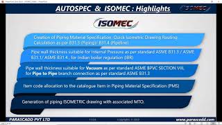 ISOMEC AUTOSPEC MTOMAN I Item Code Generation | Piping Isometric Creation | BOQ Generation