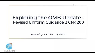 Exploring the OMB Update - Revised Uniform Guidance 2 CFR 200