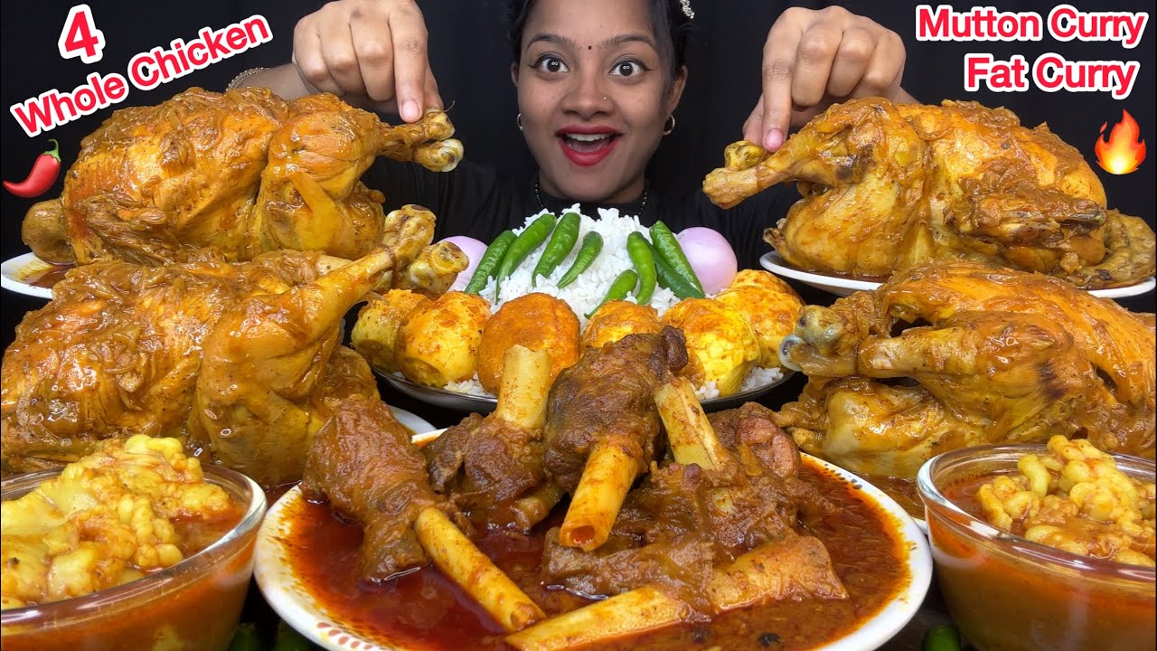4 WHOLE CHICKEN, MUTTON FAT CURRY, EGG MASALA, MUTTON CURRY WITH RICE EATING 😋 FOOD VIDEOS 🌶️ EATING