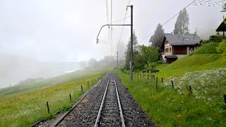 Rainy Day Cab Ride : Montbovon to Montreux – GoldenPass Panoramic MOB Railway Switzerland | 4K HDR
