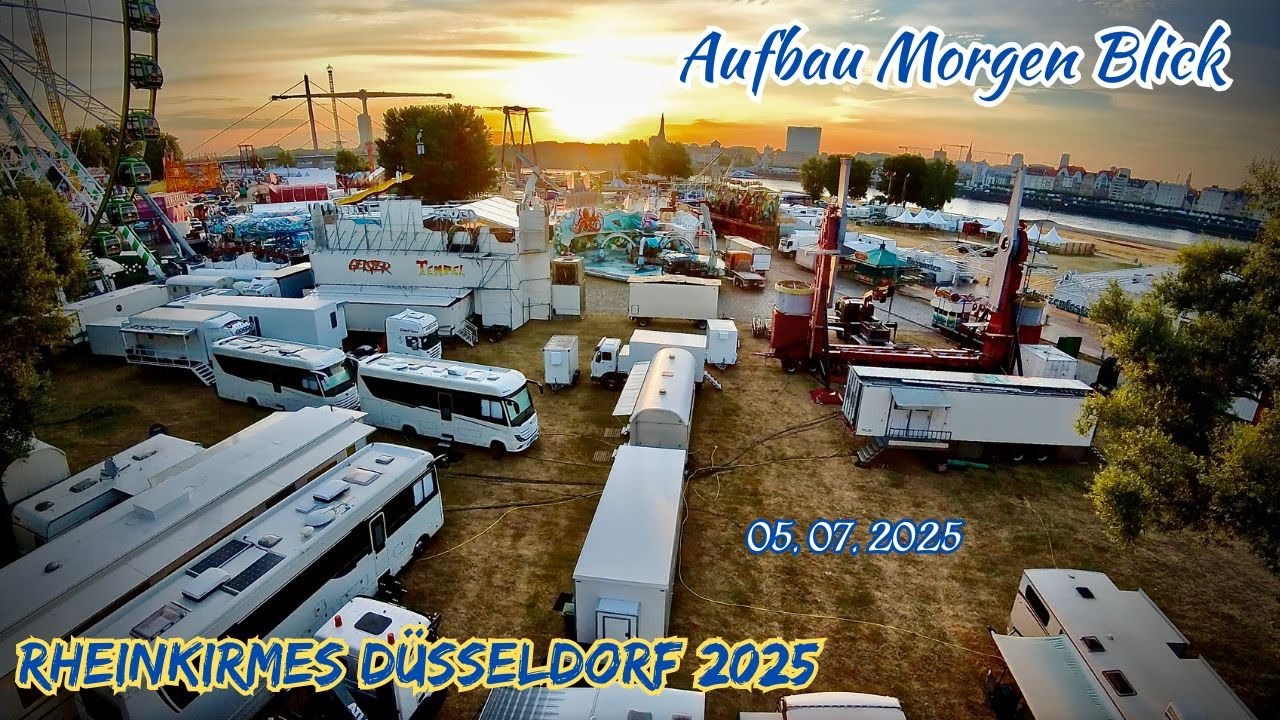 Rheinkirmes Düsseldorf 2025 Aufbau Morgen Blick+Morning Walking 05.07.2025🧸Größte Kirmes am Rhein