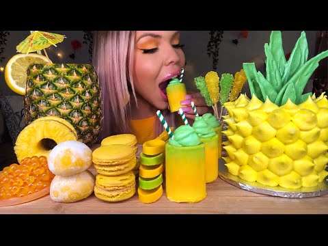 ASMR PINEAPPLE CAKE, EDIBLE SHOT GLASS DRINK, MANGO MOCHI ICE CREAM, OREO, SPOONS, BOBA,  MUKBANG 먹방