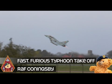 PILOT GETS TO 10,000ft IN SECONDS • FAST, FURIOUS TYPHOON TAKE OFF WITH AFTERBURNERS • RAF CONINGSBY