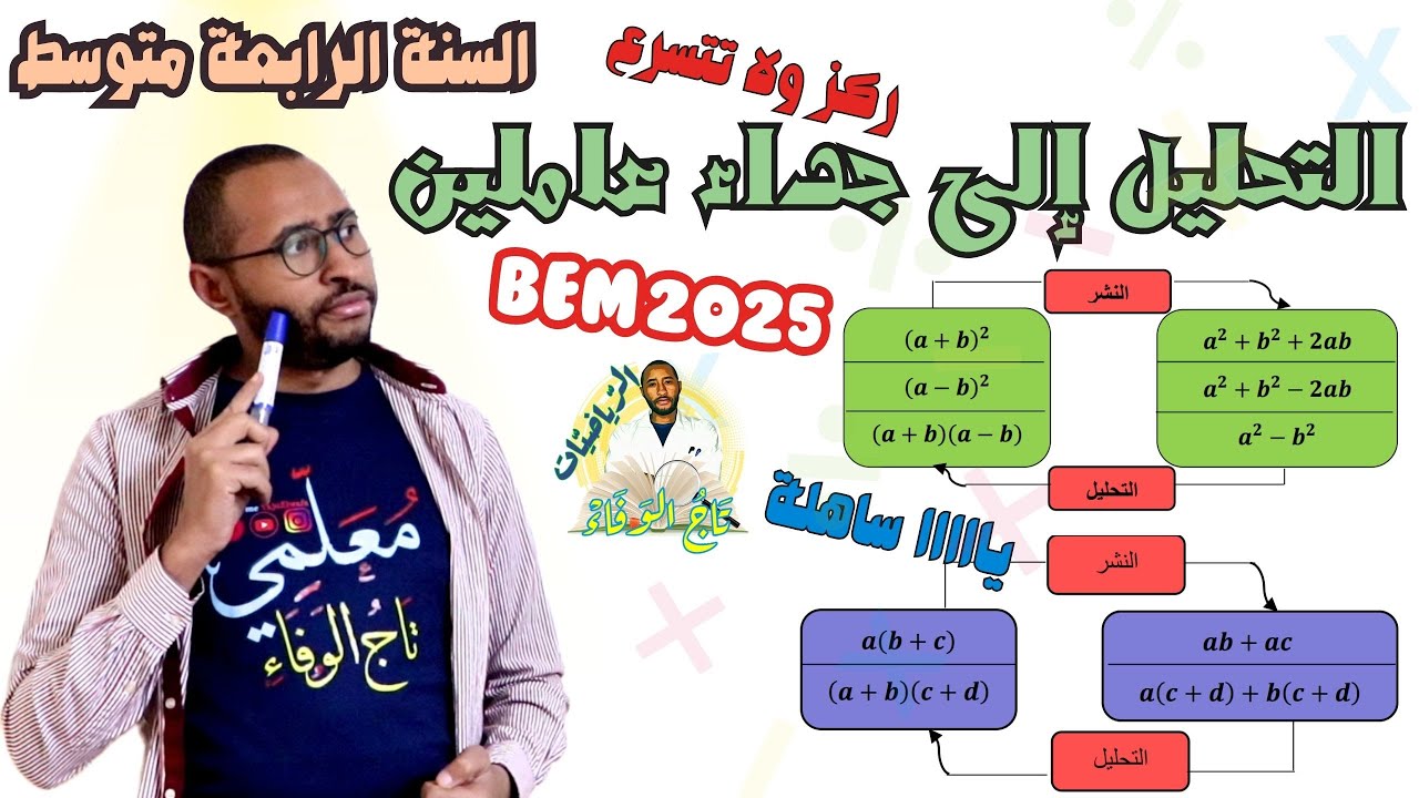 النشر والتبسيط وكيفية التحليل إلى جداء عاملين 🤔السنة الرابعة متوسط BEM ✅الجزء الأول