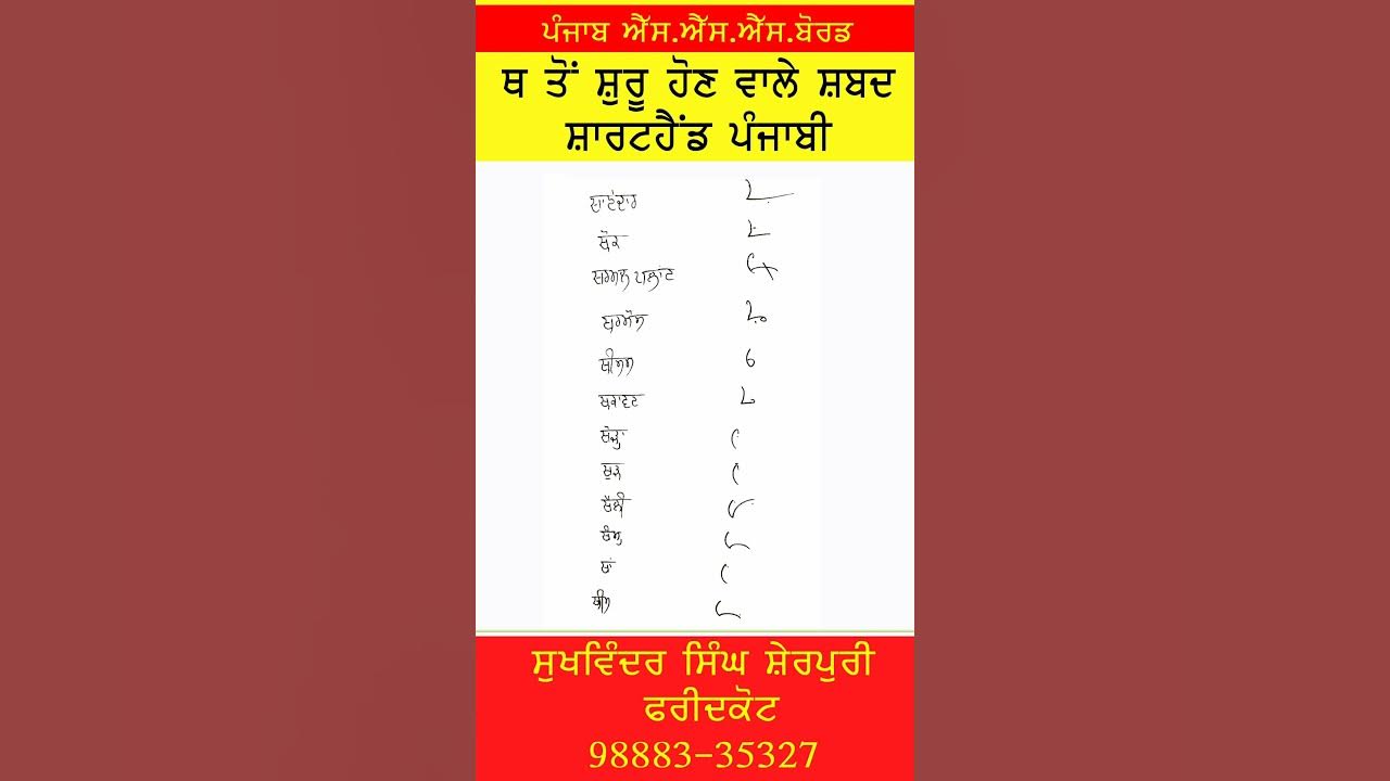 SHORTHAND PUNJABI OUTLINES START WITH ਥ STENO TYPIST PREPARATIONS FOR