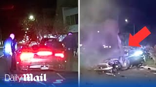 Shocking moment Lamborghini thief crashes supercar at 113mph while being chased by LAPD