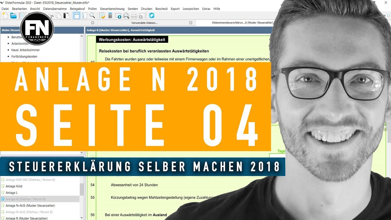 Anlage N 18 Seite 4 Steuererklarung Elster Selber Machen Reisekosten Und Spesen Absetzen 18 Youtube