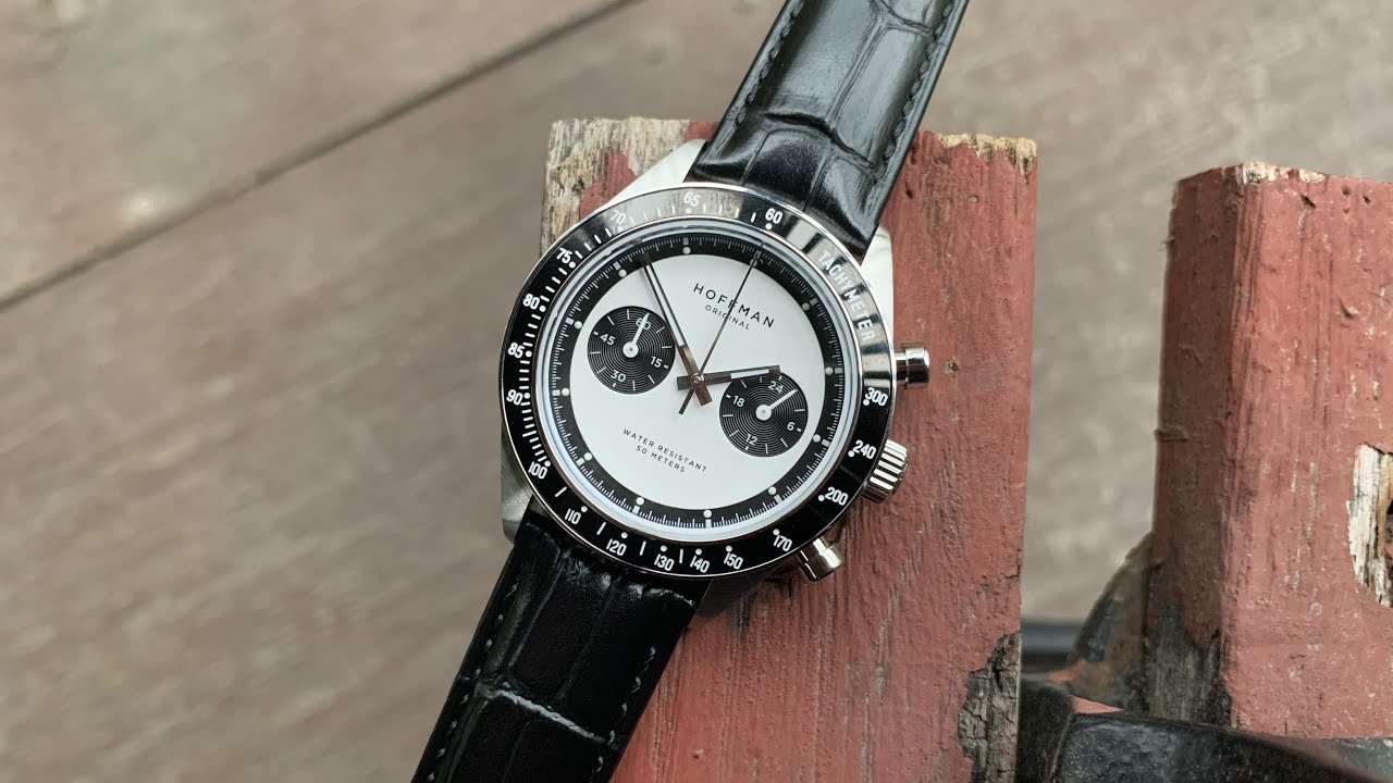 Hoffman Racing 40 Panda Automatique Chronographe Mécanique Acier Noir Blanc Cuir Montre Homme