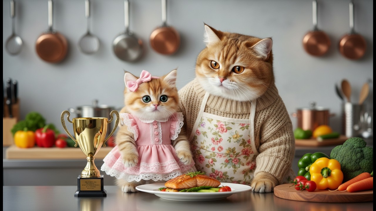 Hoạt hình mèo hài: Mèo con đáng yêu làm Mèo Mẹ tự hào và hạnh phúc khi thi nấu ăn