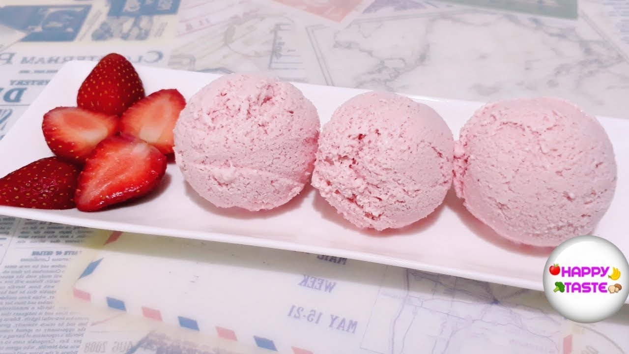 ไอศกรีมสตรอเบอร์รี่ส่วนผสม 4 อย่างวิธีทำให้เนื้อเนียนอร่อยStrawberry Ice Cream | happytaste - YouTube