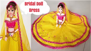 DIY Bridal Doll Dress & Jewellery/ Barbie Lehenga Making/ Beautiful Bridal Barbie Lehenga