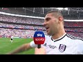 Aleksandar Mitrovic after Fulham won promotion to the Premier League in 2018