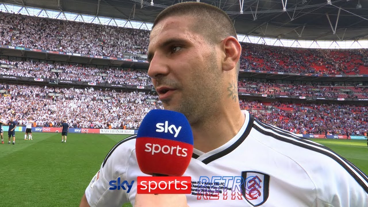 Aleksandar Mitrovic after Fulham won promotion to the Premier League in 2018