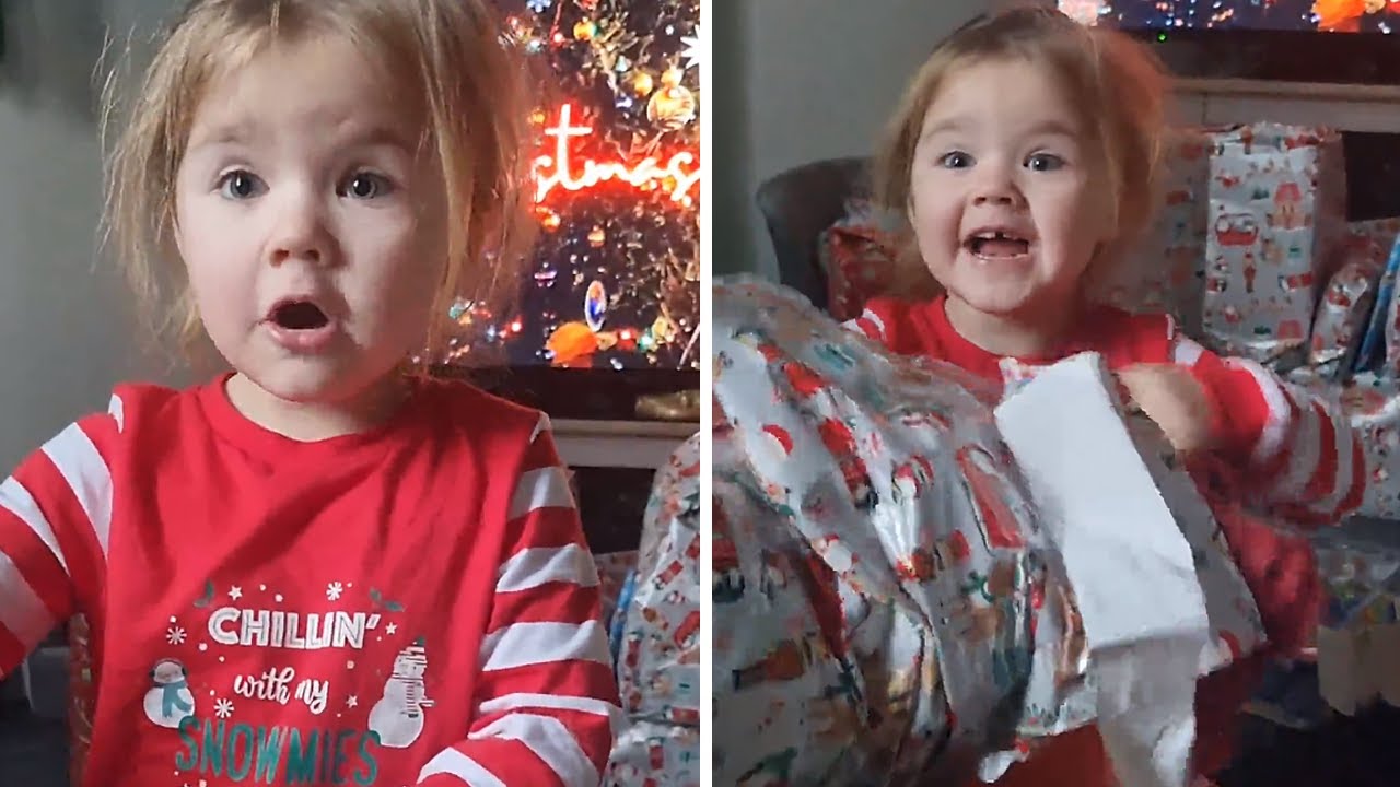 Sweet little girl super excited for Christmas gift - YouTube