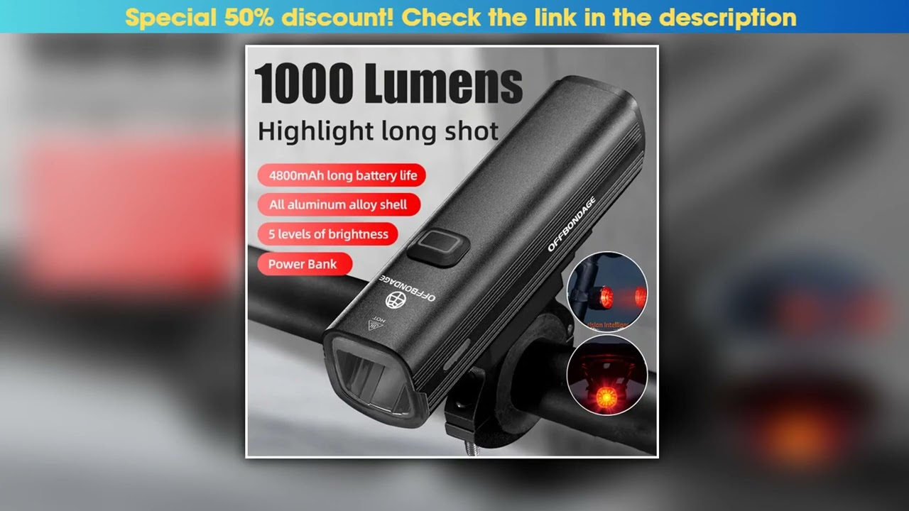 OFFBONDAGE Bicycle Light Bike Front Light USB Rechargeable Rainproof 1000Lumen MTB Front Lamp LED