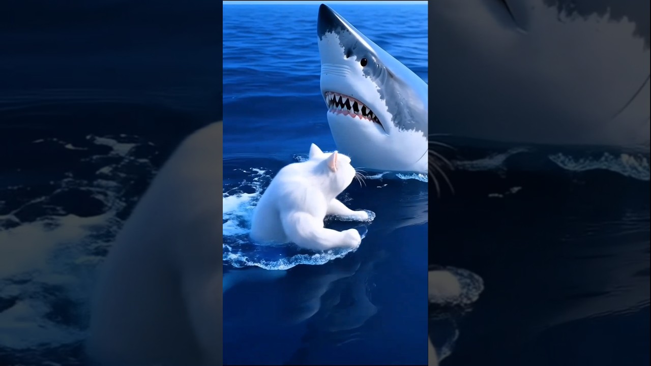 Father cat fights shark to save baby😢😢
