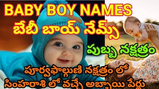 పుబ్బ నక్షత్రం లో జన్మించిన పిల్లలకు పెట్టావలసిన పేర్లు వాటి అర్ధలు,ఏదేవుని పూజించాలి BABY BOY NAMES