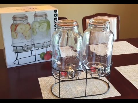 Glass Mason Jar Double Drink Dispenser with Leak Free Spigot on