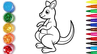 draw a cute kangaroo for kids / Easy kangaroo drawing, colouring and painting