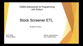 CS50 Introduction to Programming with Python - Final Project - Stock Screener ETL