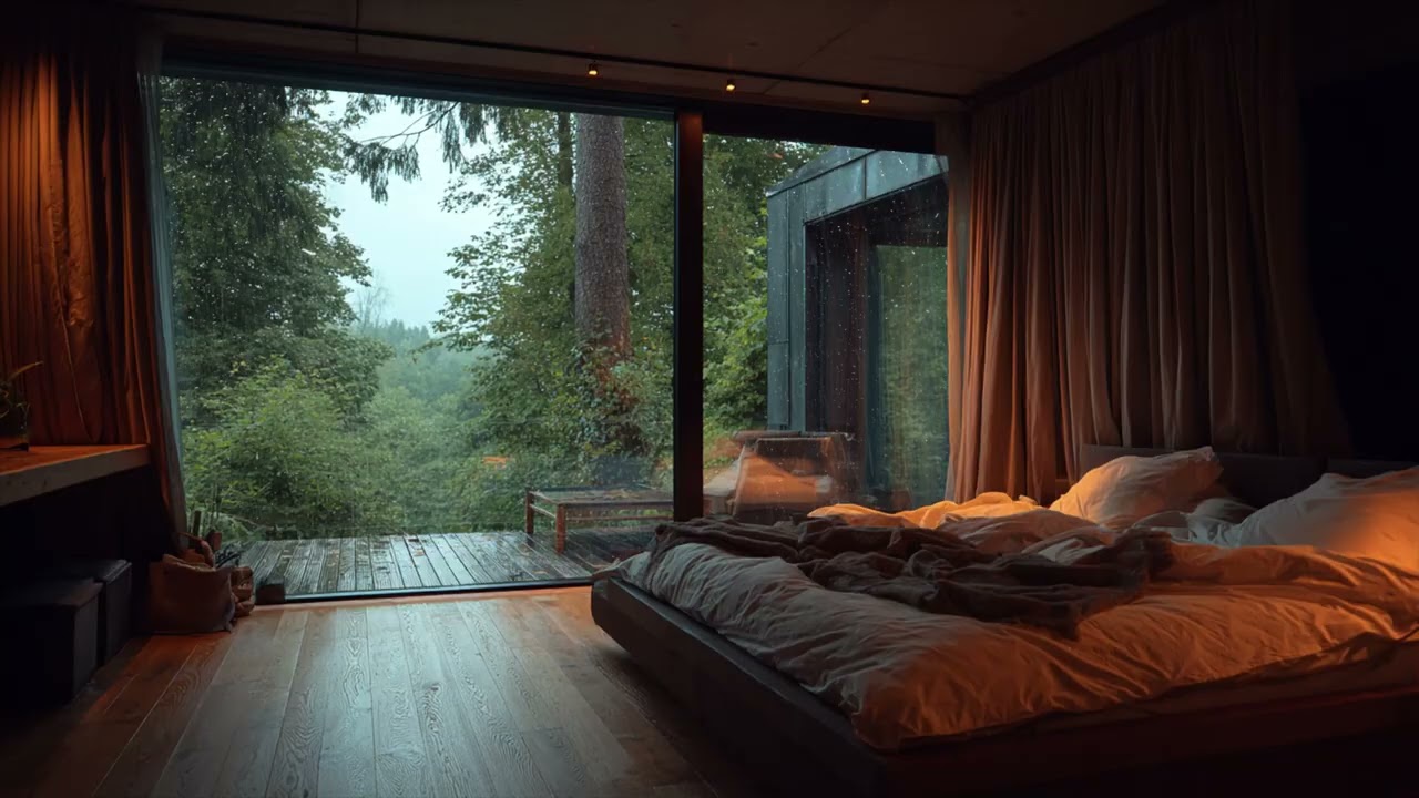 Peaceful Mountain Night 🌧️ Heavy Rain in Bedroom & Rain on Deck for Deep Sleep
