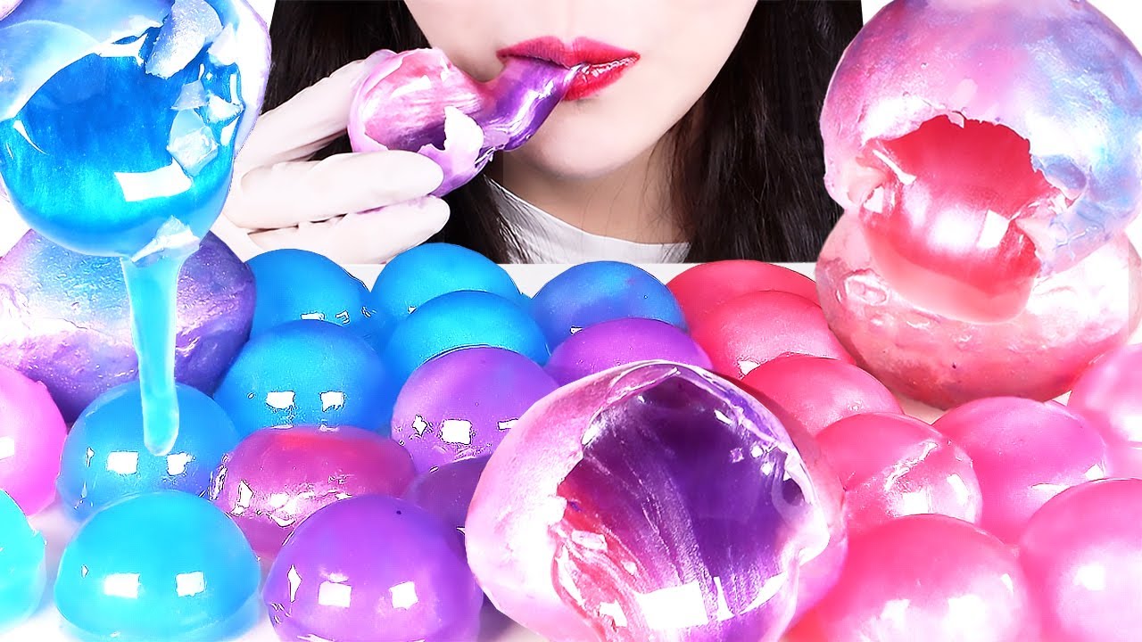 ASMR GALAXY WATER BUBBLE JELLY, NIK-L-NIPS HONYE JELLY 갤럭시 물젤리, 얼린 왁스병 꿀젤리 먹방 WAX BOTTLE HONEY JELLY