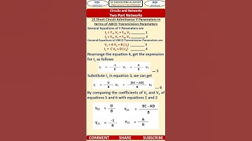 16 Short Circuit Admittance Y Parameters in terms of ABCD Transmission Parameters