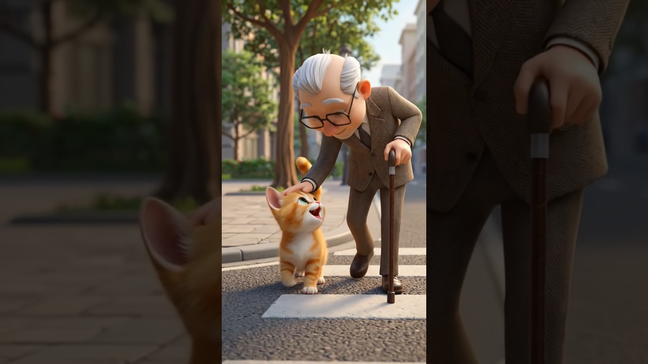 The Baby Cat Is Helping the old man cross the road 🐱🤍 