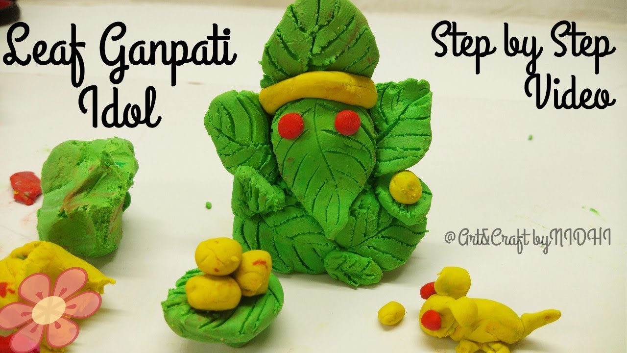 Ganesh Idol using Play Dough/ How to make Leaf Ganpatiji Murti using