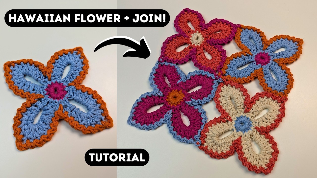 中国 輪花鉢（洗筆）　u6230920 Hawaiian Flower Crochet Pattern | Easy Join Method! | Crochet