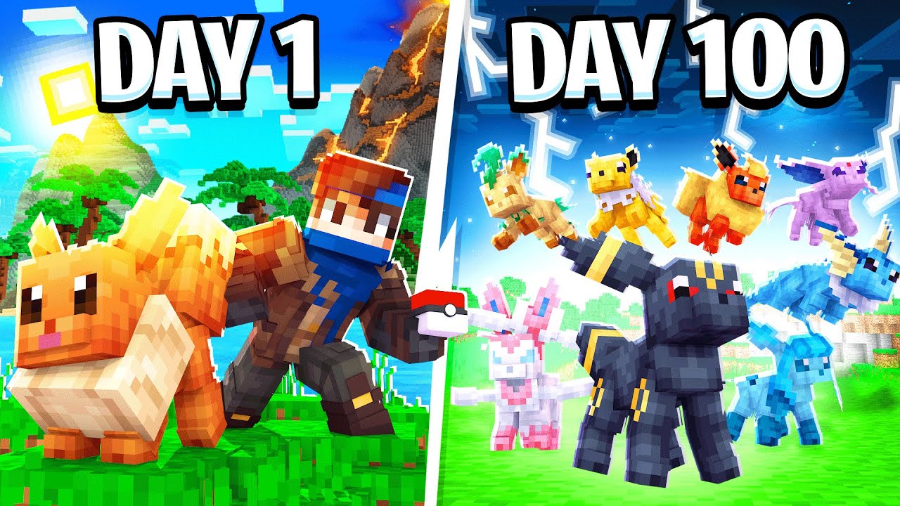 I Spent 100 DAYS as a EEVEELUTION POKEMON TRAINER vs My Rival! Here's What Happened...