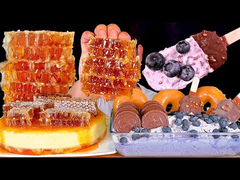 ASMR 통벌꿀집과 치즈케이크🧀🎂블루베리크림&글레이즈도넛 빈츠 초코바 먹방 Honey Cheese Cake With BlueBerry Cream Chocolate MuKBang