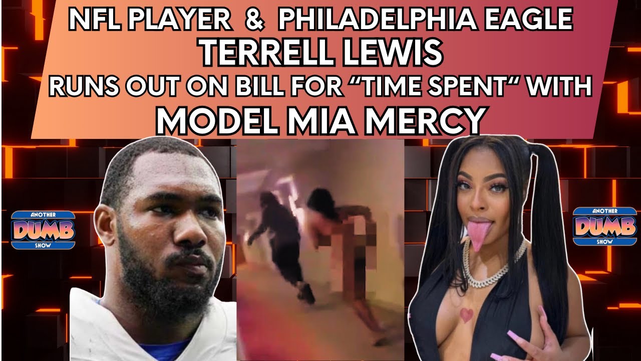 Model Mia Mercy chases after NFL player Terrell Lewis when he runs out