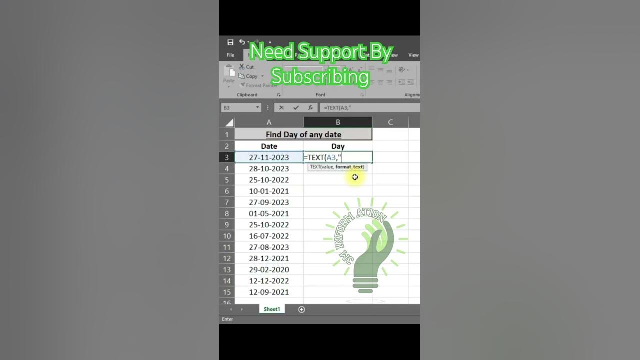 Excel date to day easy method excelshorts shorts viralshorts youtube