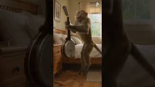 Monkey breaks door to play banjo  #funny #aivideo #pixverseai #animals #aishorts