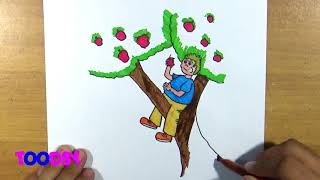 How to Color Boy Eating Apple Up An Apple Tree Coloring Page