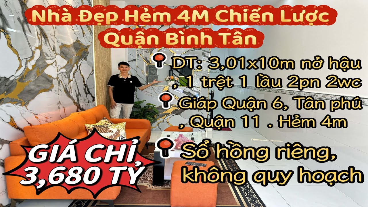 Quận Bình Tân - Nhà đẹp hẻm 4m gần chợ Bình Trị Đông giáp Quận 6 và Tên Lửa .