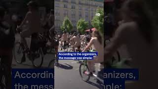 Hundreds of people cycled naked or half-naked through Berlin