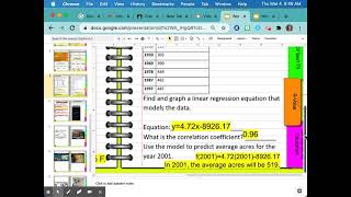 Linear Regression Slide 9 and worksheet instructions