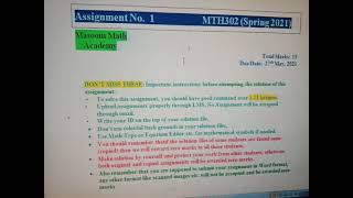 MTH302 Assignment 1 Complete Solution with Urdu details Spring 2021//Masoom Math Academy