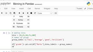 Python Pandas Binning in English