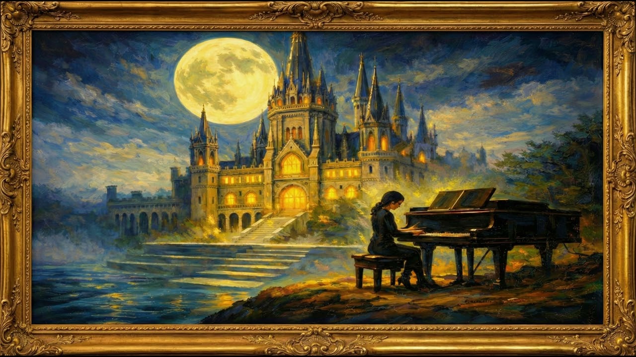 Mystical Moonlight Castle | Fantasy Oil Painting with Ambient Piano Music – Frame TV Art