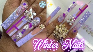 PURPLE WINTER NAIL FREESTYLE 💜🦄❄️ | FULL ACRYLIC NAIL TUTORIAL ✨