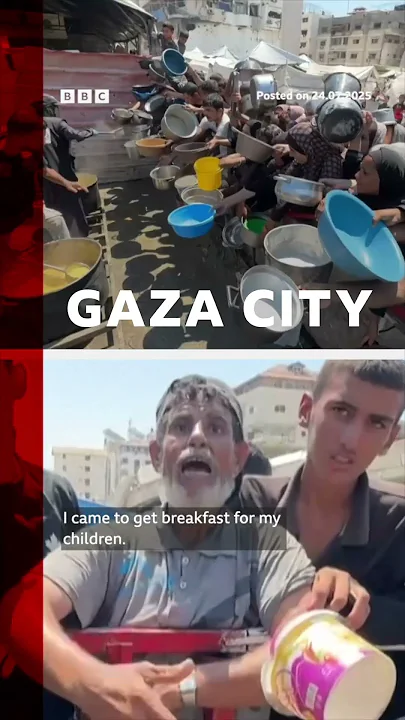 Palestinians queue at Gaza soup kitchen. #Gaza #Israel #BBCNews
