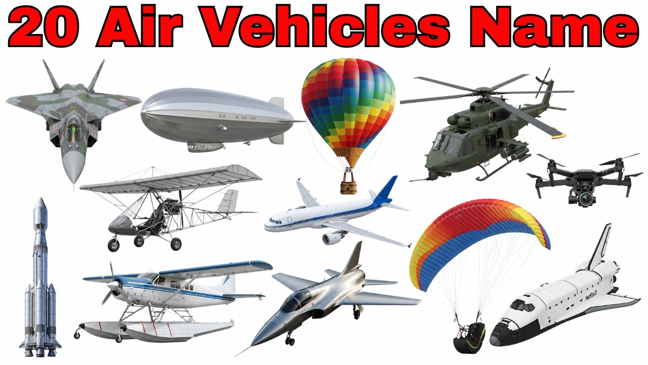 20 Air Vehicles Name | Learn Air Transport in Hindi & English | हवाई परिवहन के नाम | Kids Learning